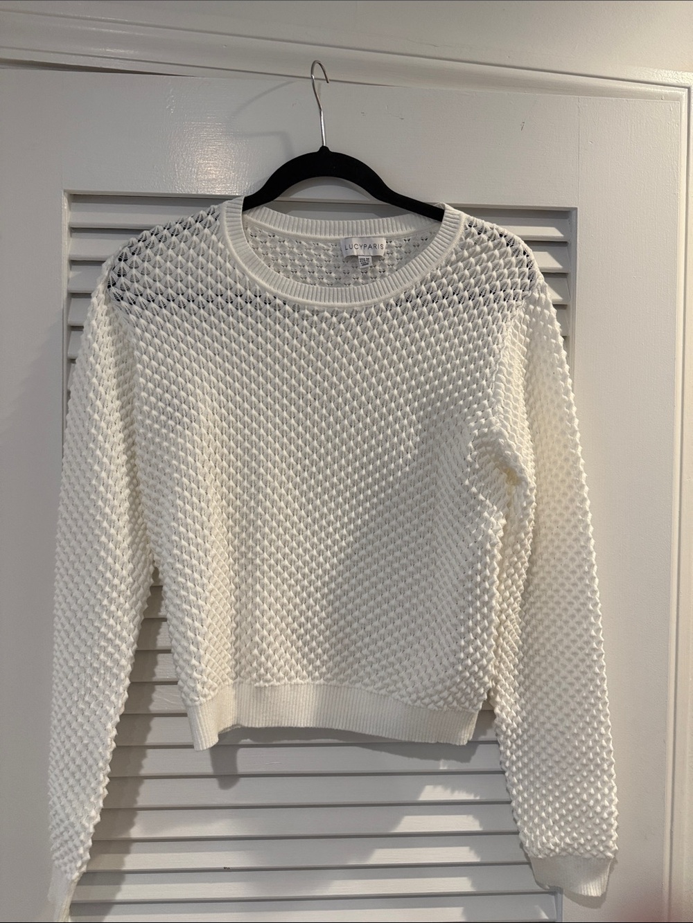 Lucy Paris Cream Waffle-Knit Crew Sweater